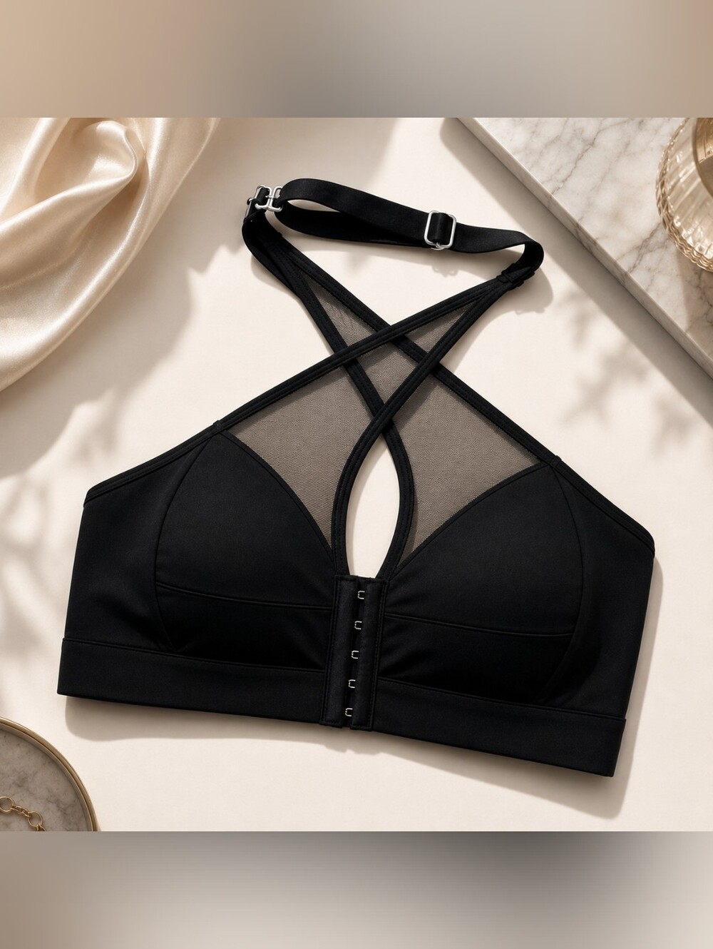 Shein Sheer Mesh Crisscross Halter Bralette